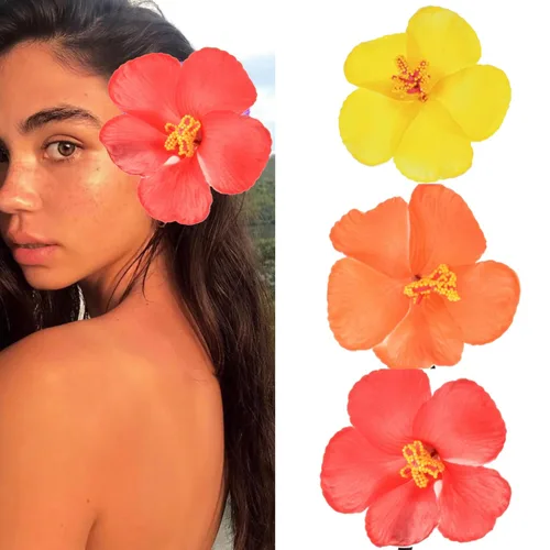 Miniatura 11 de 4 pinzas hawaianas para el cabello de Plumeria Galsang con flores para fiesta en la playa (4 unidades, blanco)