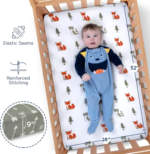 Miniatura 7 de GROW WILD - Juego de sábanas bajeras unisex para cuna (paquete de 3) – Sábanas de algodón de punto jersey para cuna para niños o niñas, juego
