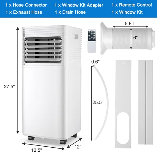 Miniatura 7 de GOFLAME Aire acondicionado portátil, potente unidad de CA de 8000 BTU con control remoto y 4 ruedas universales, enfriador de aire 3 en 1, Blanco