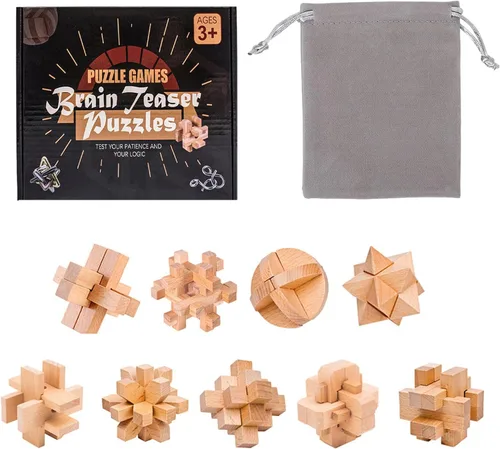 Miniatura 6 de VolksRose 12 piezas de rompecabezas de madera para ejercitar el cerebro, juegos de rompecabezas de desafío de coeficiente intelectual, juguete