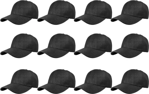 Gorras de béisbol con correa trasera ajustable, lisas, negras, 12 unidades