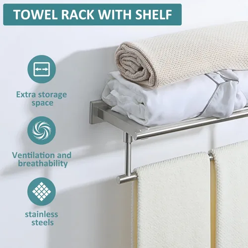 Miniatura 8 de Alise Toallero de 20 pulgadas para baño montado en la pared, toallero de baño con barra de torre, toalleros dobles para baño, soporte de toallas