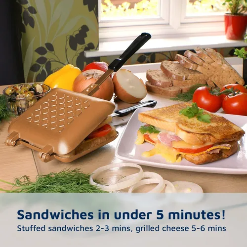 Miniatura 5 de Jean-Patrique Toastie Maker - Prensa de panini de cerámica de cobre - Máquina de queso a la parrilla antiadherente - Sandwichera tostada