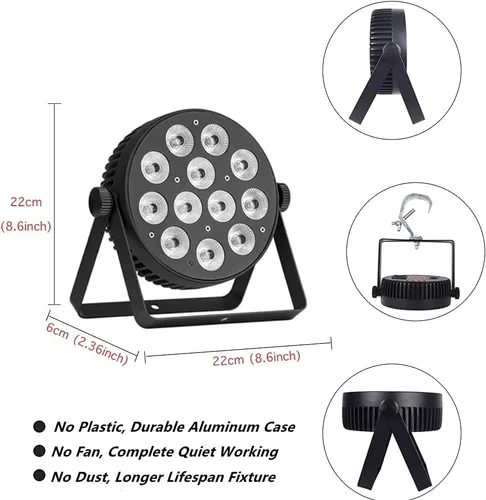 Miniatura 5 de Luz de escenario LED Par Aluminio sin ventilador Luz de acento DMX RGBW 96W Luces de DJ Activadas por sonido Potente PAR delgado LED Iluminación