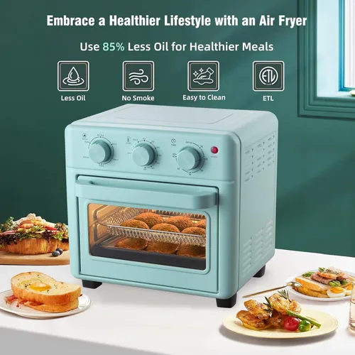 Miniatura 2 de Novaspark Combo de Horno Tostador y Freidora de Aire, Horno de Convección Retro de Encimera, Horno Tostador Pequeño de 16QT, 4 Rebanadas o Pizza
