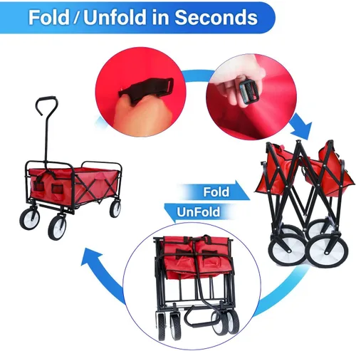 Miniatura 5 de Carro plegable plegable, carrito de alta resistencia con ruedas para comestibles, carrito de comestibles utilitario para camping, compras, deportes