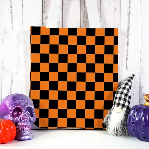 Miniatura 7 de Whaline 12 paquetes de tela de algodón de Halloween de 10 x 10 pulgadas, araña, calabaza, murciélago, rayas, cuadros, cuadrados, naranja y negro