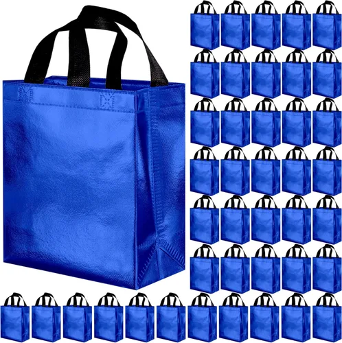 Miniatura 11 de BLEWINDZ 100 bolsas de regalo reutilizables medianas con asas - Ideales para obsequios de fiestas y bolsas de compras (10 colores)