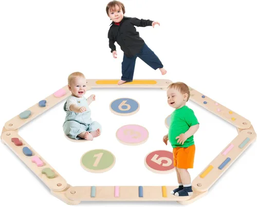 Viga de equilibrio de madera para niños, 6 piezas Waldorf y Montessori tabla de equilibrio para niños, juguete de habilidad motora para niños de 3 a