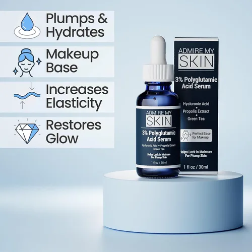 Miniatura 3 de Admire My Skin Suero facial de ácido poliglutámico orgánico – Potente hidratación y antienvejecimiento + ácido hialurónico + propóleos 1 oz