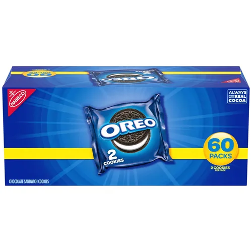 OREO - Galletas sándwich de chocolate, 60 paquetes de aperitivos (2 galletas por paquete)