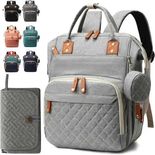 Mochila de Pañales para Niñas y Niños: Mochila Gris para Pañales con Cambiador para Bebé, Mochila de Pañales para Mamá y Papá, Pañaleras para Bebé