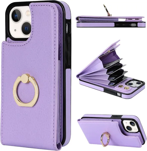 Miniatura 9 de Folosu Funda compatible con iPhone 13 Mini con soporte para tarjetas, rotación de 360°, soporte de anillo de dedo con función atril, protección Azul