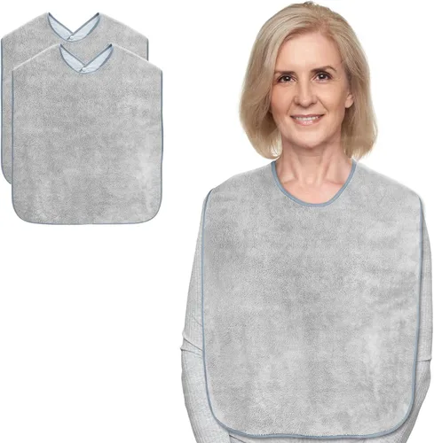 Miniatura 10 de Baberos para adultos para hombres y mujeres, paquete de 4 unidades, baberos de rizo reutilizables para personas mayores, toalla impermeable