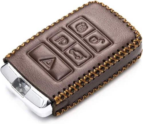 Miniatura 3 de Vitodeco Funda de cuero genuino para llavero inteligente compatible con Land Rover Discovery, Range Rover, Defender 2017 - 2023 (5 botones, marrón)