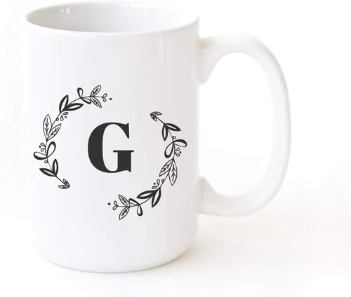 Miniatura 3 de The Cotton & Canvas Co. Botánico personalizado monograma inicial letra A taza de café porcelana cerámica taza de café para ella, para él