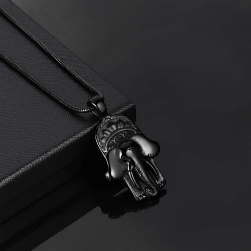 Miniatura 8 de Hamsa - Collar de mano para hombre, acero inoxidable 316L, colgante de mano de Fátima, chapado en oro de 18 quilates, color negro y pistola, amuleto