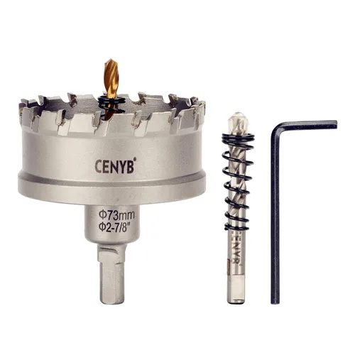 Miniatura 74 de 10 piezas (16-54 mm) Kit de sierra perforadora de carburo TCT para metales duros. Incluye 2 brocas de titanio, 1 broca piloto escalonada y 2 llaves