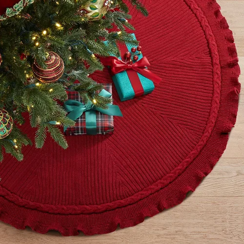 Miniatura 10 de Hommtina Falda de Árbol de Navidad de 48 Pulgadas Blanca, Decoraciones de Árbol de Navidad Falda de Árbol de Piel Sintética para Navidad Fiestas
