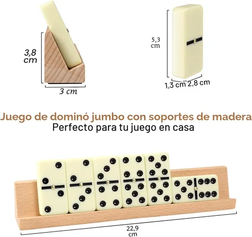Miniatura 5 de Conjunto de dominós jumbo para adultos con 4 estantes/bandejas de madera, juego de dominós doble 6 de viaje con estuche portátil, juego de dominós