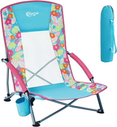 Miniatura 8 de PORTAL Sillas de Playa para Adultos, Camping, Bajas, Ligeras, Portátiles con Soporte para Tazas, Respaldo de Malla, Bolsa de Transporte para Arena
