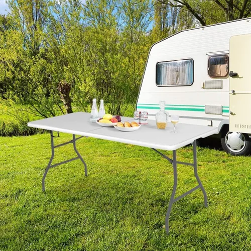 Miniatura 9 de GYMAX Mesas plegables de 6 pies, mesa de campamento portátil ligera con asa de transporte, fácil de plegar para interiores y exteriores, mesa