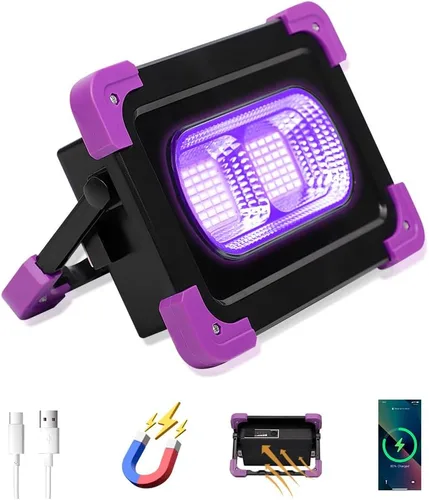 Luces LED negras solares recargables, funciona con pilas, luz negra inalámbrica de 395 nm, luz de inundación de neón que brilla en la oscuridad,