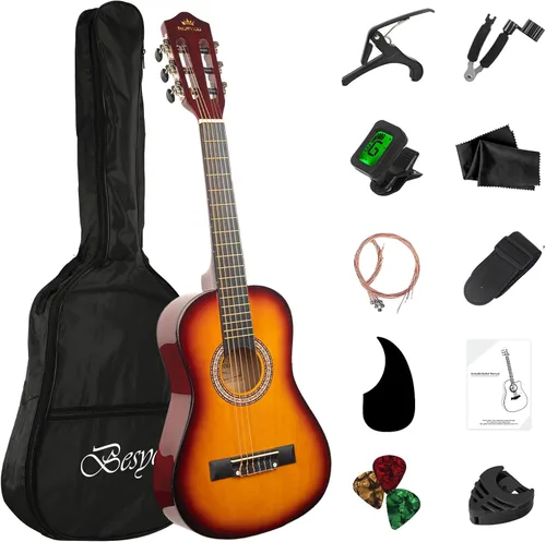 Miniatura 9 de Guitarra Acústica Negra para Principiantes de 30 pulgadas, Paquete de Inicio, Guitarra para Estudiantes/Niños con Funda, Correa, 2 Púas, Cuerdas