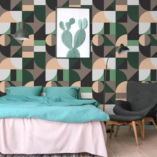 Miniatura 4 de VEELIKE Papel tapiz geométrico abstracto verde y negro geométrico para despegar y pegar, 17.7 x 118 pulgadas, papel tapiz de vinilo autoadhesivo
