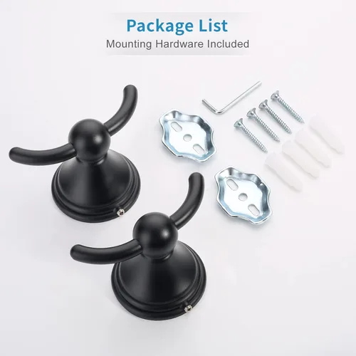 Miniatura 5 de FILTA Ganchos para toallas de baño, ganchos negros mate para batas y toallas para montar en la pared, ganchos tradicionales para toallas y batas