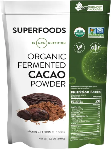 MRM Nutrition Polvo de cacao fermentado orgánico – Superalimento en polvo de granos de cacao peruanos, ricos en antioxidantes, flavonoides, sin