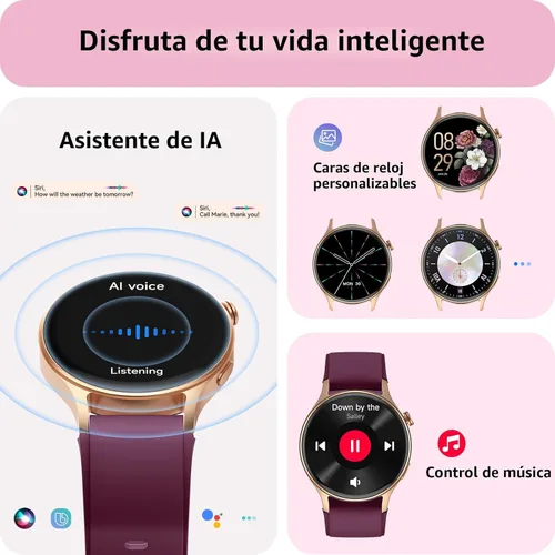 Miniatura 6 de Reloj inteligente para mujeres, responder/hacer llamadas, pantalla ultra clara AMOLED de 1.32 pulgadas, rastreadores de fitness con monitor