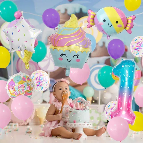 Miniatura 7 de 10 globos de caramelo, globos de gran número, helados, dulces, Sundae, globos de aluminio para niñas, suministros de decoración de fiesta