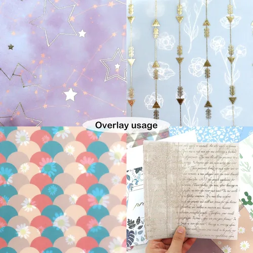 Miniatura 5 de Bloc de papel rosa para álbum de recortes, 30 unidades, papel de aluminio en relieve, póster de origami azul transparente de 6 x 6 pulgadas