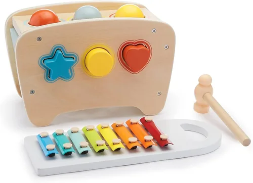 Amazon Basics Banco musical con xilófono y clasificador de formas, juguete educativo para niños pequeños, juguete de aprendizaje de desarrollo, edad