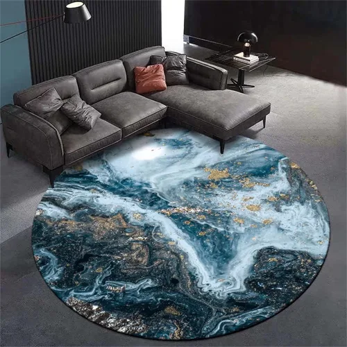 Miniatura 28 de Tapete redondo de mármol verde esmeralda, lavable, pequeño círculo, para dormitorio, sala de estar, alfombra moderna abstracta circular, 2 pies