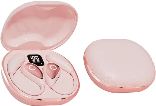 Auriculares de oreja abierta rosa para mujer, auriculares inalámbricos Bluetooth 5.4 para orejas pequeñas, conducción de aire, ajuste cómodo, tiempo