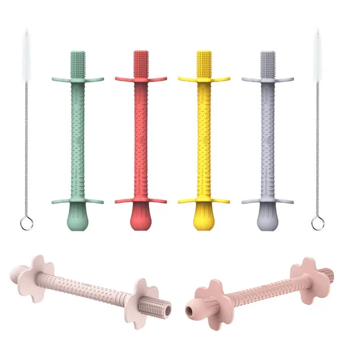 Miniatura 2 de Pajitas de dentición para bebés, mordedores de tubo de silicona para bebés de más de 3 meses, palos de mordedores huecos blindados para bebés
