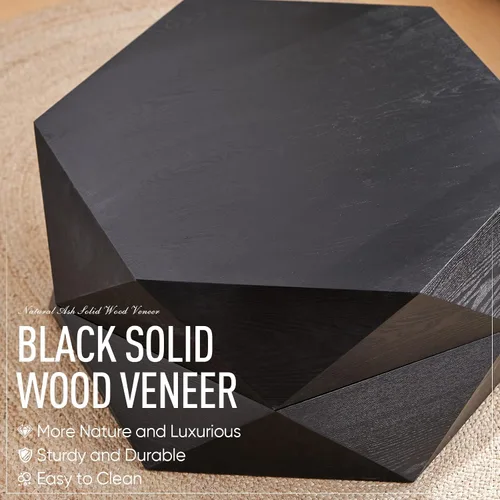 Miniatura 6 de Mesa de centro de almacenamiento de 36.61 pulgadas, moderna mesa de centro de madera rústica con chapa de madera maciza, mesa de té grande y única