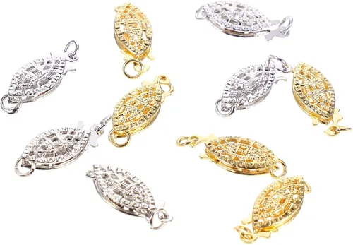 Miniatura 2 de 10 piezas de collar de filigrana de perlas, gancho ovalado de filigrana para joyería, cierres deslizantes, conector de pulsera para collares