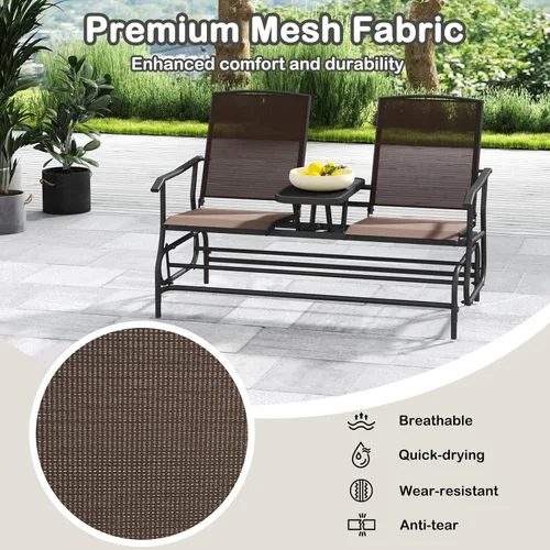 Miniatura 8 de Tangkula Silla mecedora para 2 personas, sofá biplaza mecedora para patio con mesa central de vidrio templado, banco de columpio para exteriores