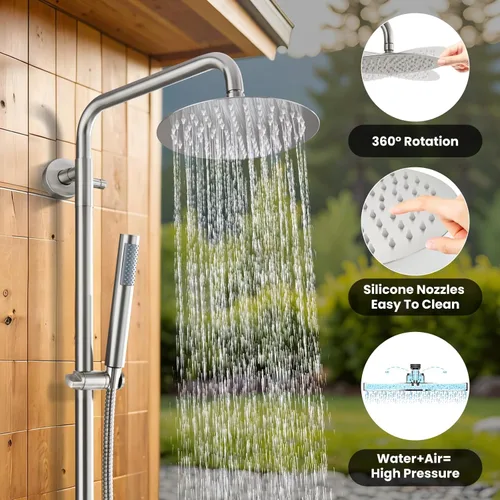 Miniatura 5 de gotonovo - Accesorios para ducha al aire libre SUS304 de acero inoxidable, kit de ducha de lluvia de alta presión montado en la pared, llave