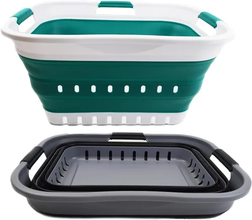 Miniatura 2 de SAMMART Juego de 2-30L (8 galones) cesta plegable de plástico para la ropa sucia – Contenedor/organizador plegable – Tina de lavado portátil