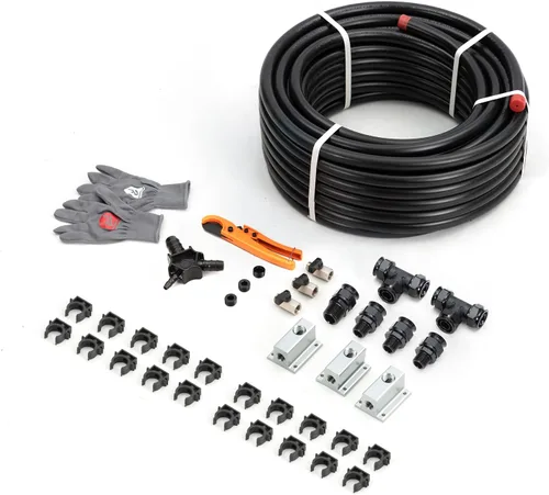Miniatura 10 de Shop Air Line Kit de 3/4 pulgadas x 200 pies, kit de manguera de tubo de compresor de aire de aluminio HDPE para garaje con bloque de pliegue Negro