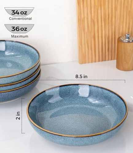 Miniatura 3 de AmorArc Juego de 4 cuencos grandes de cerámica para pasta de 8.5 pulgadas, cuencos de cerámica de 36 onzas para cocina, cuencos anchos para pasta