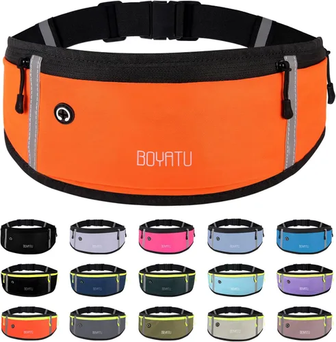 Miniatura 12 de BOYATU Riñonera para correr con cinturón: cintura delgada para mujeres y hombres, bolsa de entrenamiento ajustable para teléfono, bolsa de cintura