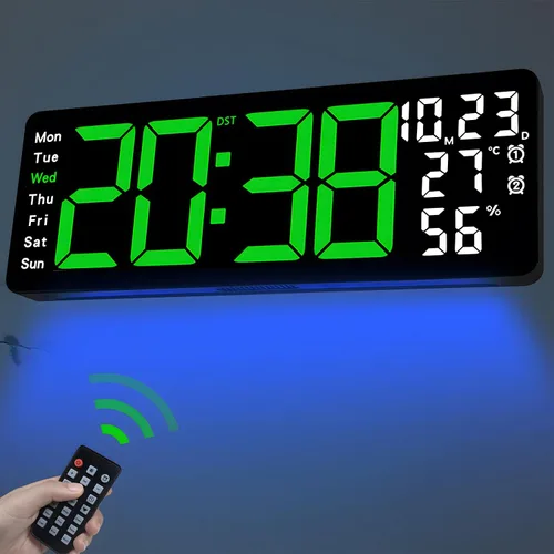 Miniatura 9 de JoFomp Reloj de pared digital grande de 17.3 pulgadas, reloj digital LED con control remoto, reloj despertador