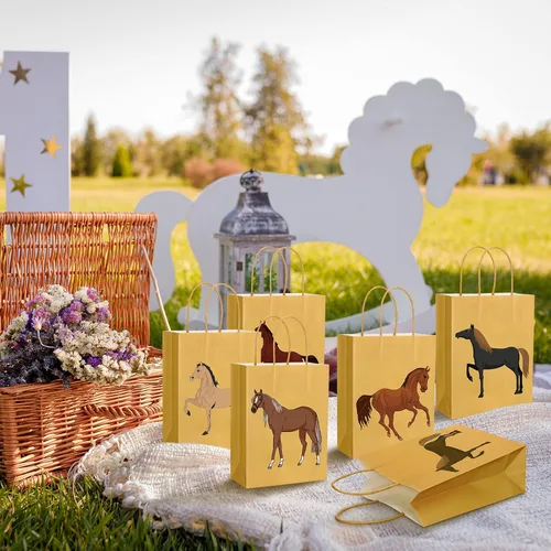 Miniatura 5 de Colarr 20 bolsas de regalo de caballo Derby con asas para fiesta de caballos, vaquera occidental, vaquera, cumpleaños, carreras, fiesta, golosinas