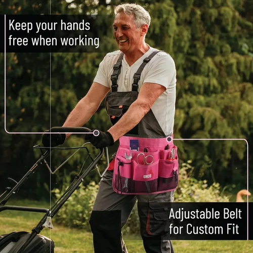 Miniatura 5 de UNCO - Cinturón de jardinería ajustable, rosa, 7 bolsillos, resistente al desgaste, al corte y al agua, bolsa para cinturón de herramientas