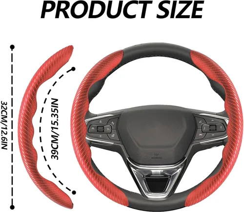 Miniatura 2 de 2 piezas Fundas de Volante de Fibra de Carbono de Ajuste Universal, Funda de Volante Antideslizante/Protector de Volante Segmentado/Accesorios Rojo